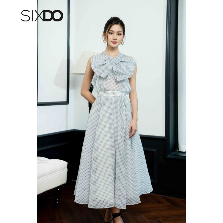 Áo sơ mi sát nách SIXDO (White Check Bowtie Top)