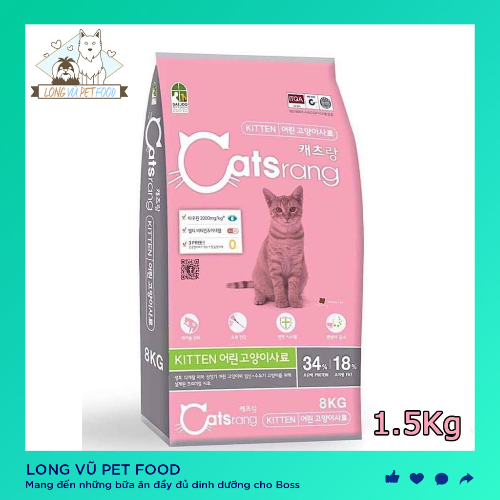 Túi 1.5kg Thức Ăn Cho Mèo Con Dạng Hạt Catsrang Kitten, hạt catsrang, hạt cho mèo - Long Vũ Pet Food