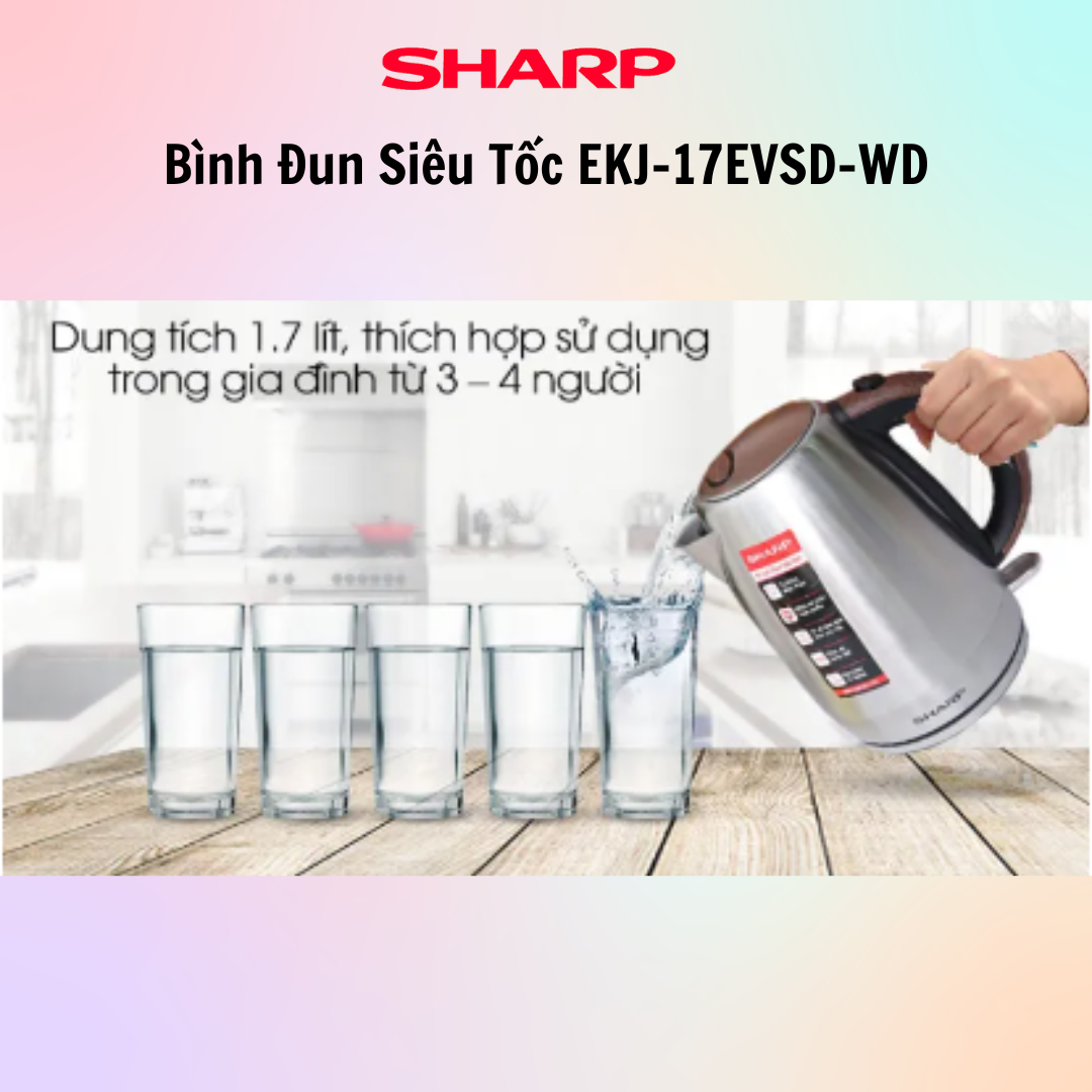 Bình Đun Siêu Tốc SHARP EKJ-17EVPS-BK- Hàng Chính Hãng