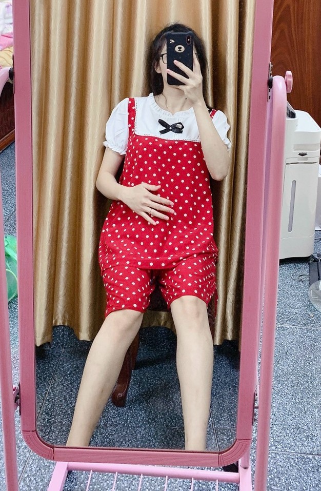 Bộ đồ bầu đùi lụa thái, thiết kế mặc nhà mùa hè cho mẹ bầu