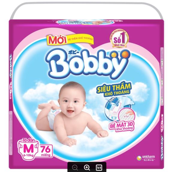 Tã dán Bobby siêu thấm size M 76 miếng (6-11kg)
