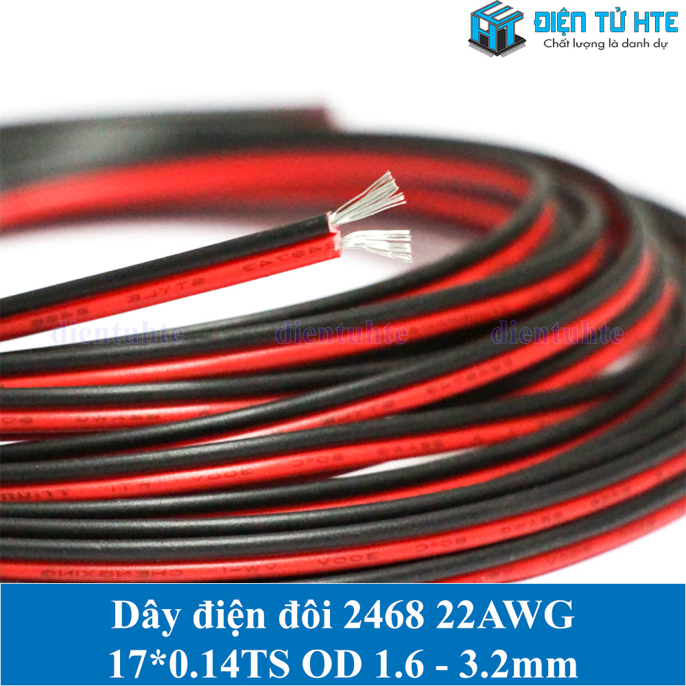 Combo 5 mét dây điện đôi đen đỏ 2468 22awg 17*0.14ts od 1.6 - 3.2mm