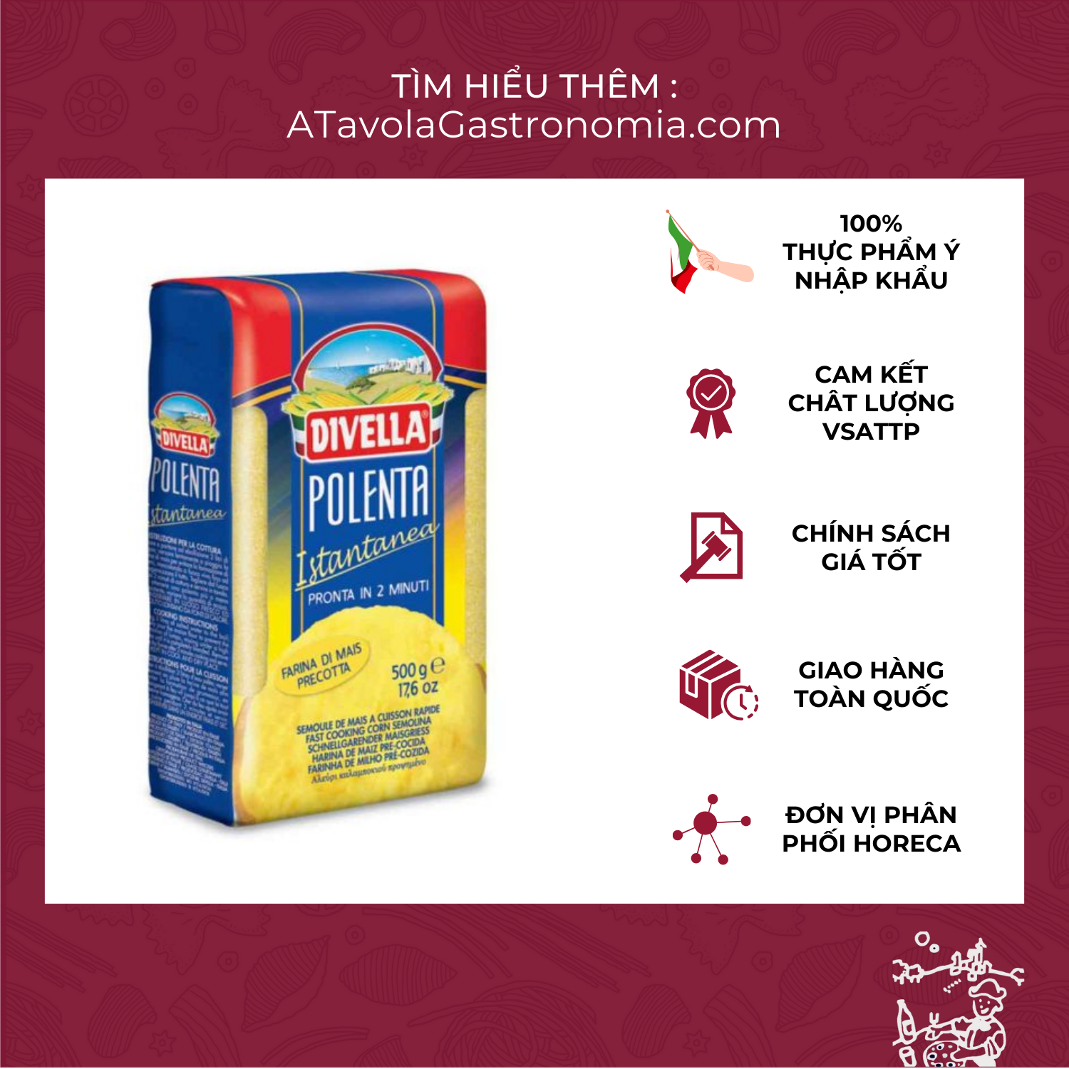 Bột Ngô Polenta DIVELLA gói 500g [Bột Bắp Polenta Chính Hãng]