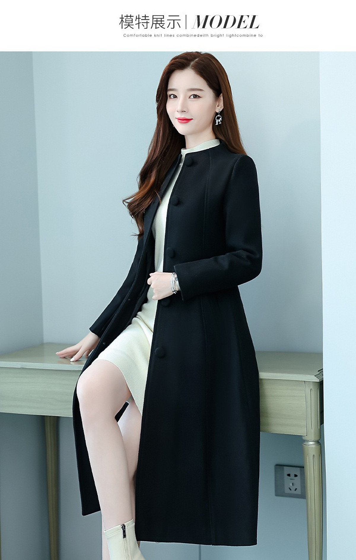 ÁO KHOÁC DẠ CỔ TRỤ DÁNG DÀI