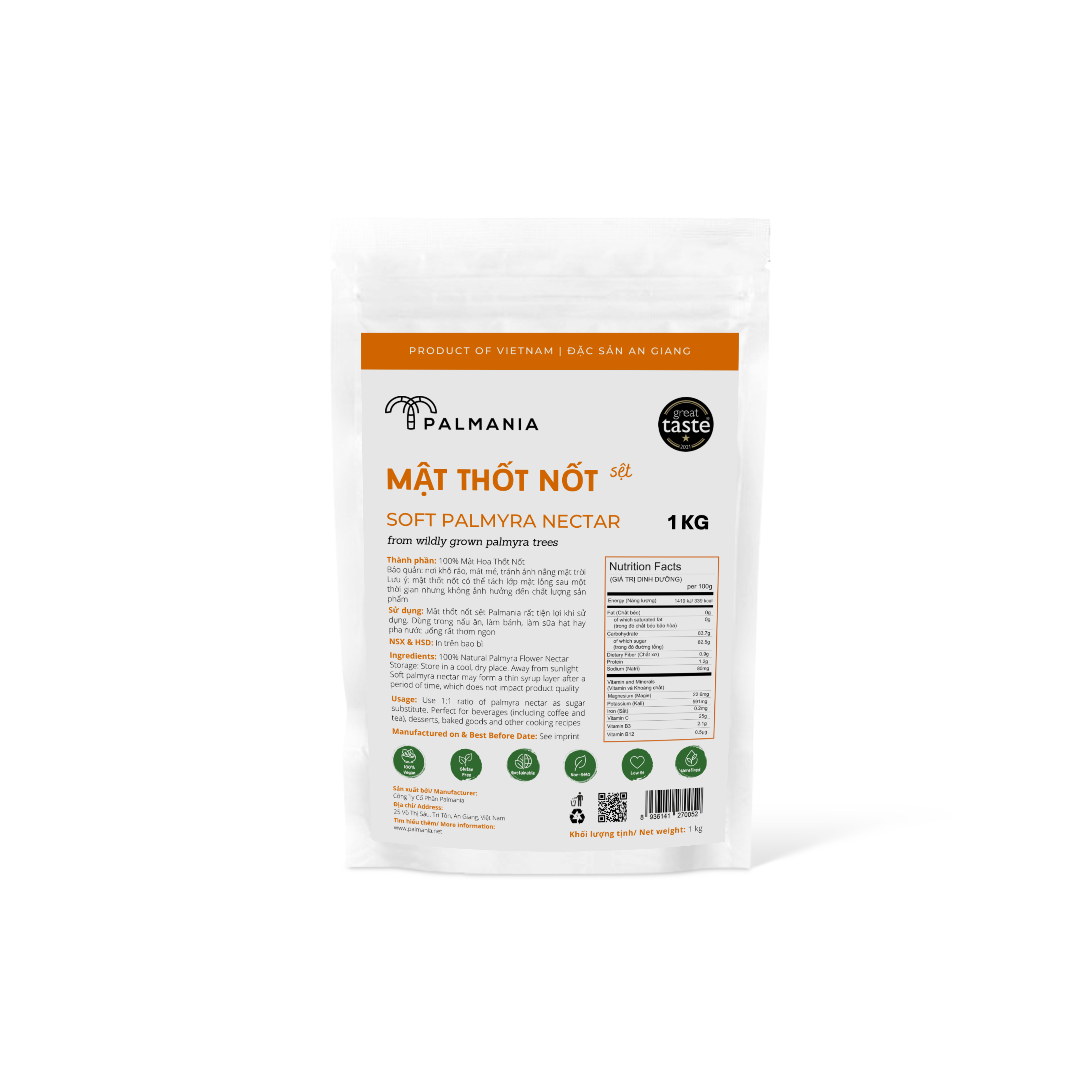 PALMANIA Mật thốt nốt sệt 1KG 1 sao Great Taste Awards 2021 Nguyên Chất