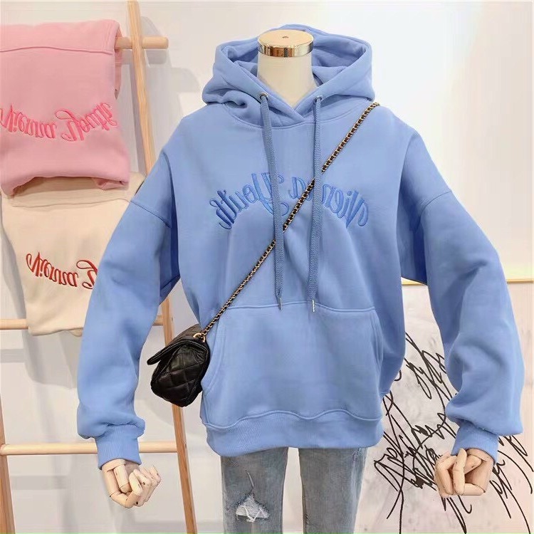 [HCM]ÁO KHOÁC HOODIE NỮ CÓ NÓN LÓT BÔNG DẦY DẶN MÀU XANH THÊU CHỮ ĐẸP THỜI TRANG CAO CẤP THỎ TÂY SHOP94 DB05