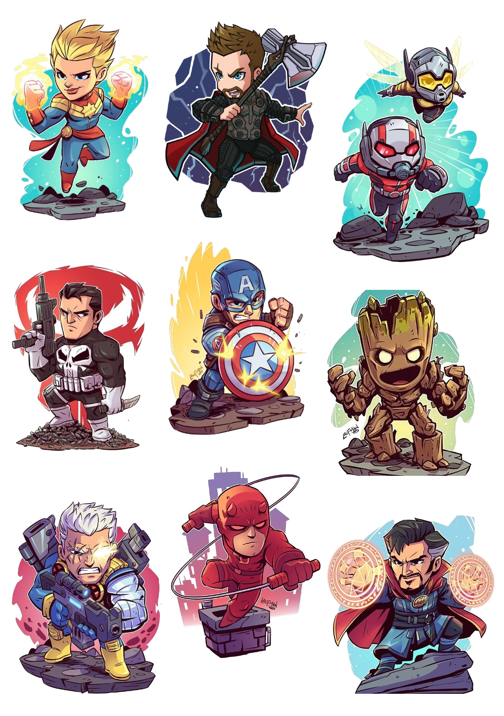 Sticker nhãn dán Marvel siêu anh hùng cute trang trí