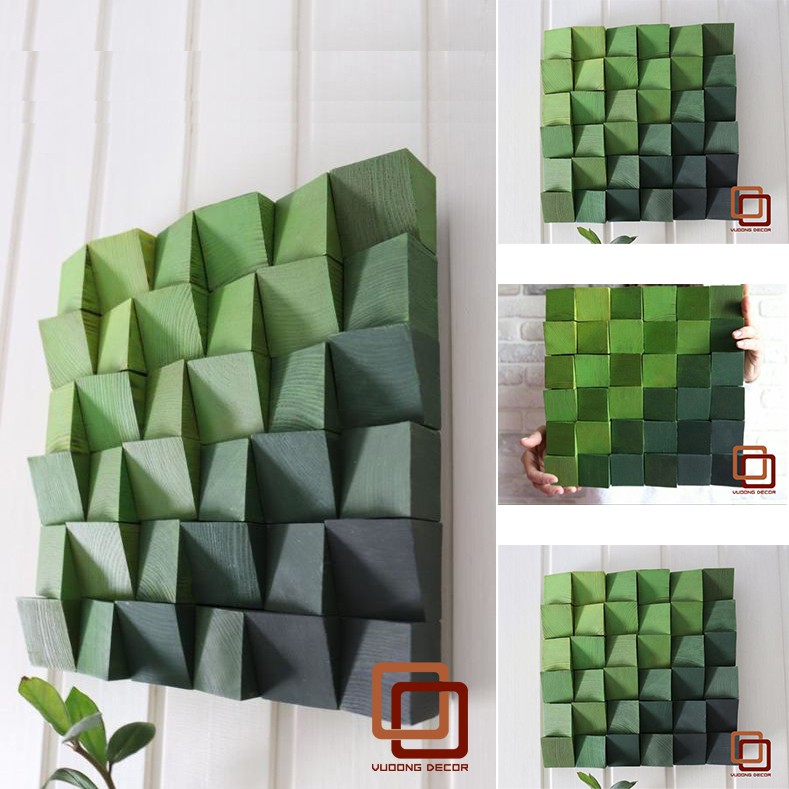 Tranh gỗ trang trí 3d xanh gradient -