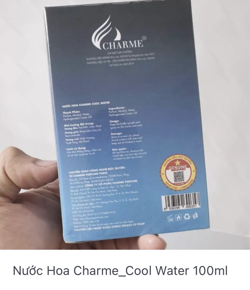 Nước Hoa Charme_Cool Water 100ml Chính Hãng