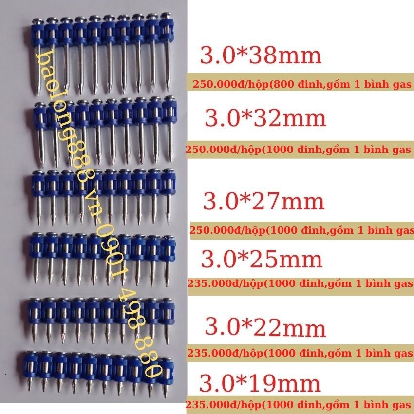 [ Hà Nội ] Đinh bê tông, đinh bắn bê tông( 1000 đinh/hộp, tặng kèm gas)**Liên hệ để được giá tốt**