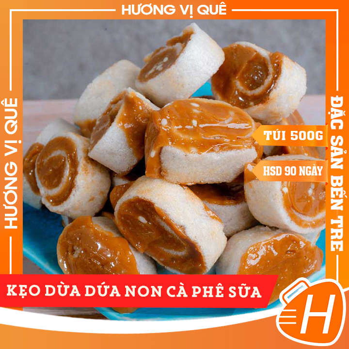 Kẹo Dừa Dứa Non Cà Phê Sữa - Túi 500g - Đặc Sản Bến Tre