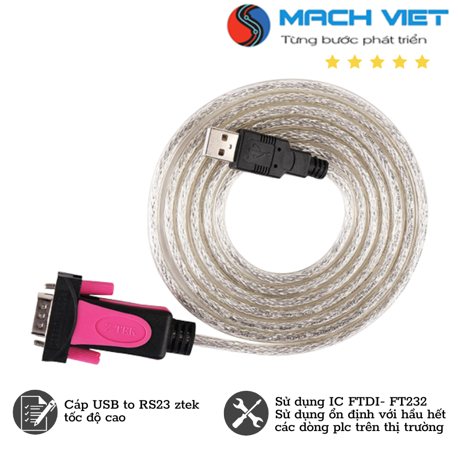 Cáp nạp PLC Mitshubishi Ztek chuẩn USB to RS232 (chip FT232)