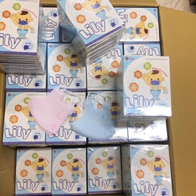 [HCM]SỈ 5 hộp/ Hộp 10 cái khẩu trang y tế kháng khuẩn cho bé Lily 5 xanh 5 hồng.