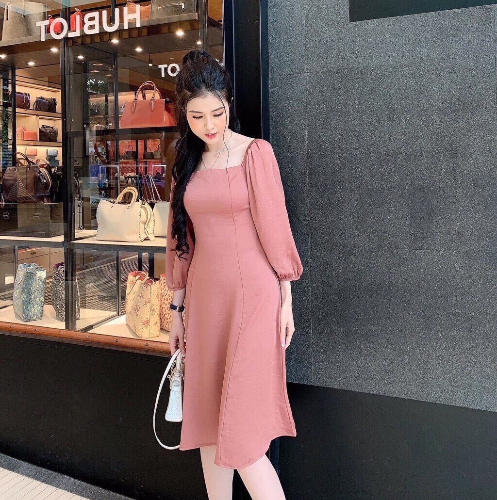 ĐẦM NỮ DỰ TIỆC - MÀU HỒNG NUDE CHẤT KATE LỤA MỀM MỊN TRẺ TRUNG THANH LỊCH THỜI TRANG- ĐẦM NỮ DÁNG XÒE - ĐẦM NỮ DỰ TIỆC CƯỚI - ĐẦM NỮ TAY PHỒNG - Thời Trang Sài Gòn Gía Rẻ