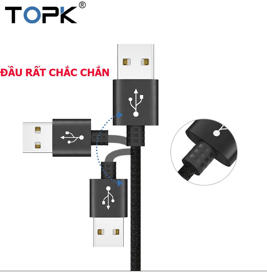 Cáp Sạc MICRO USB 2.4A  Kiểu L Dành Cho Game Thủ Dây Dù siêu bền TOPK