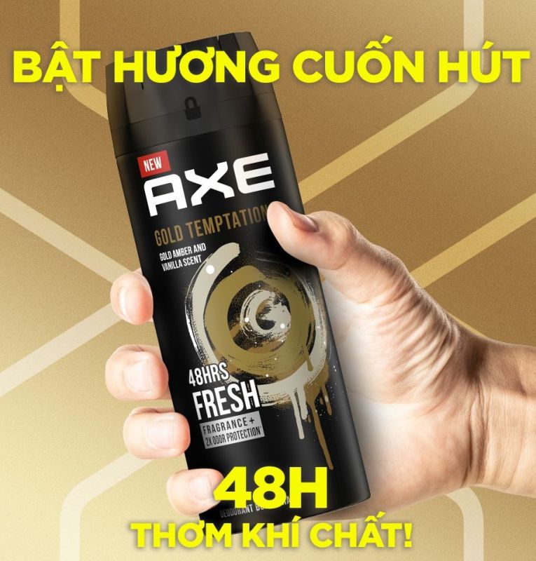 (HCM]Xịt Khử Mùi Cho Nam Deodorant Body Spray AXE GOLD TEMPTATION 48h 150ml. nhập khẩu