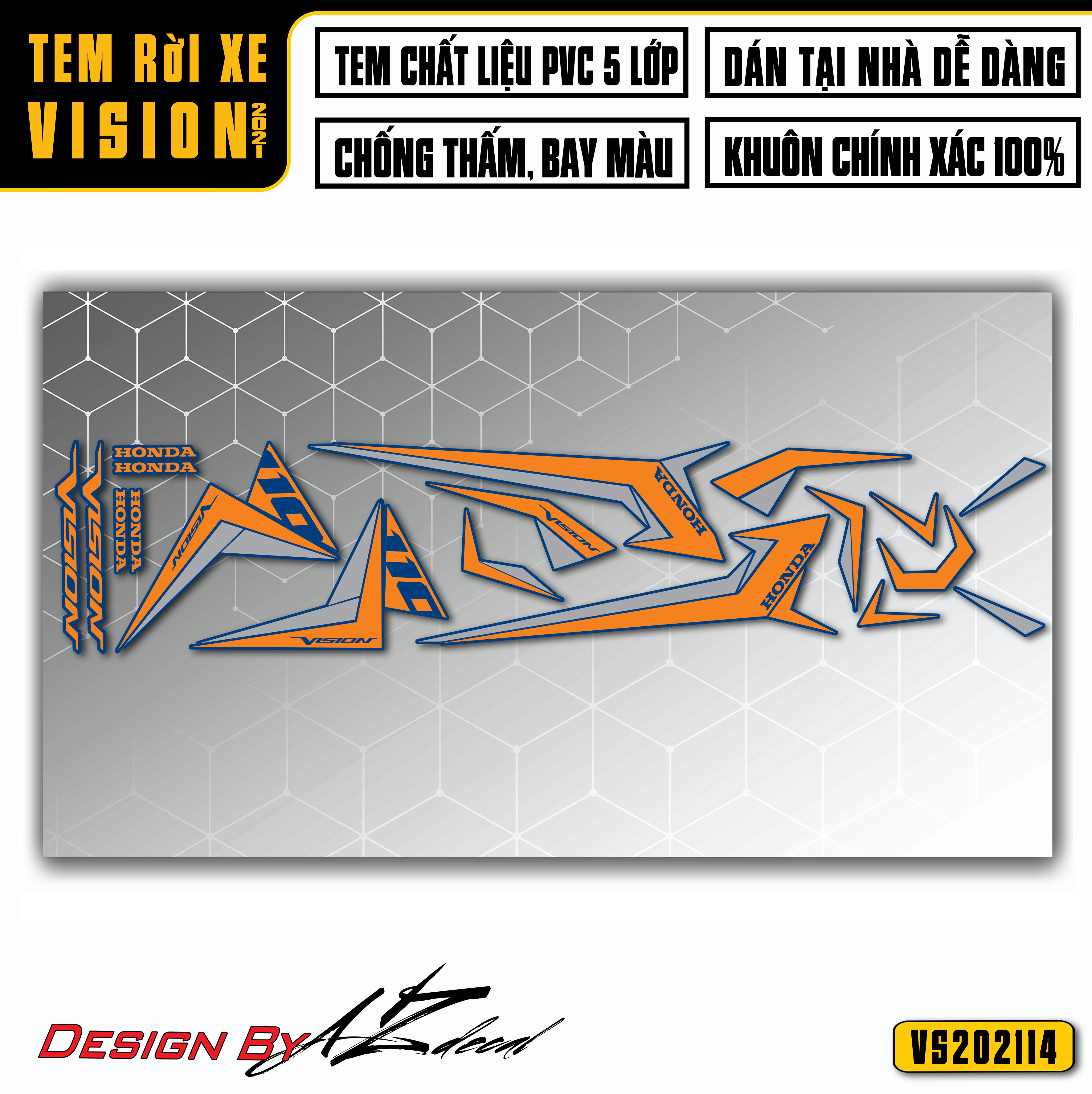 Decal Rời Dán Xe Vision 2015 - 2021 Mẫu Tem Chỉ Thể Thao | VS14 | Tem Chế Dán Xe Vision Cắt Khuôn Sẵn, Chống Nước - Azdecal
