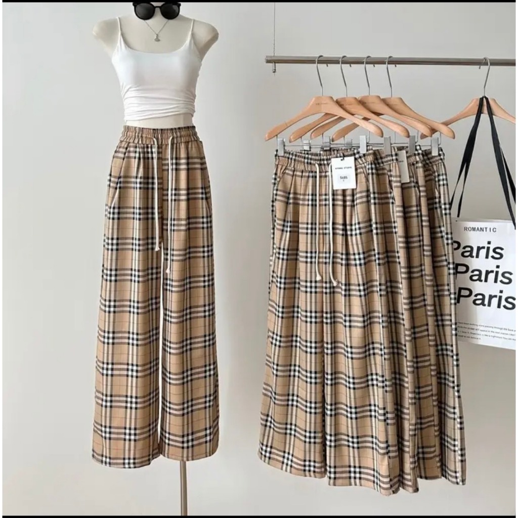 Quần Caro Ống Rộng Nữ Kẻ Nhiều Màu Ulzzang Victoria Fashion