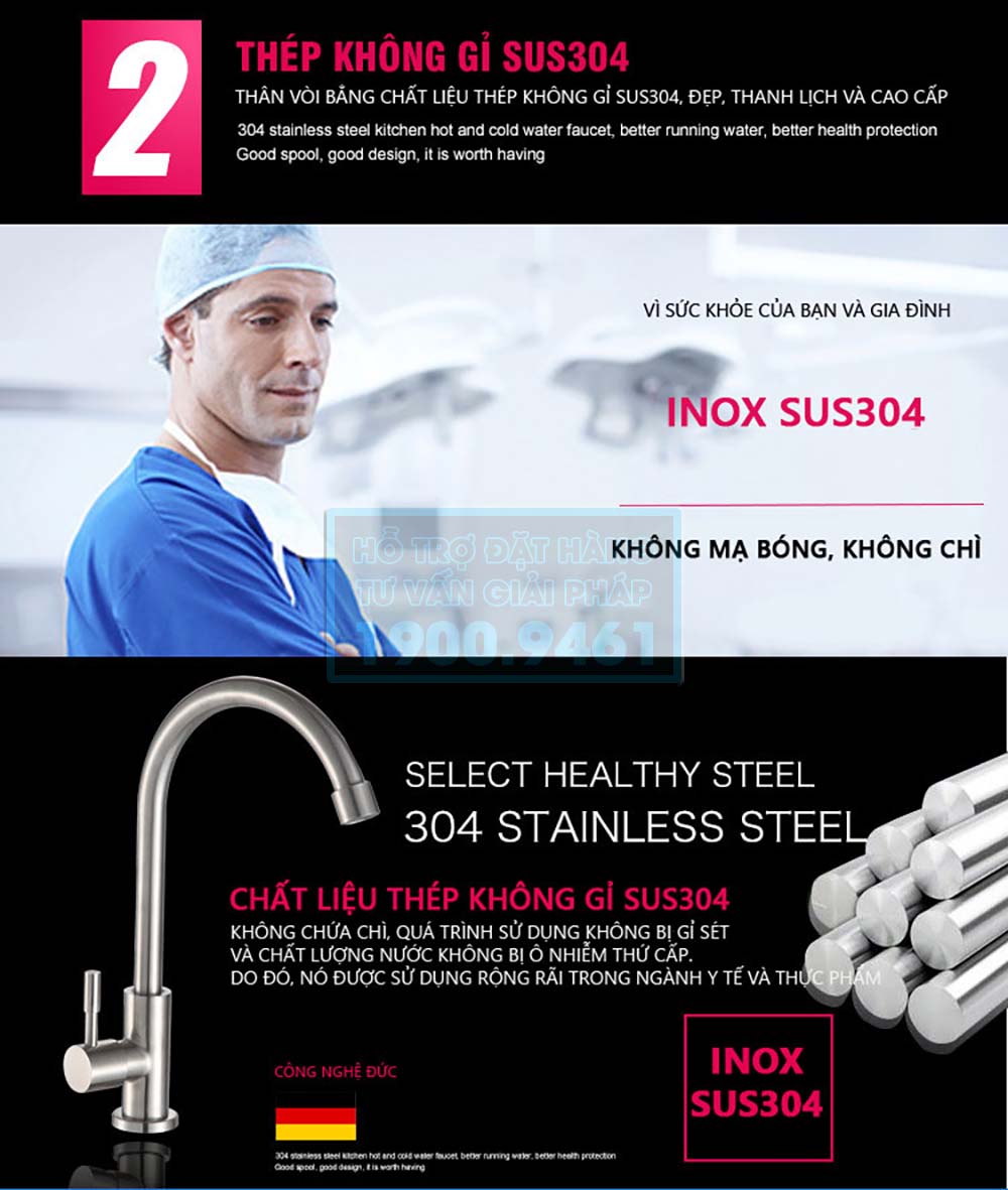 Vòi rửa chén lạnh Inox SUS 304 6011