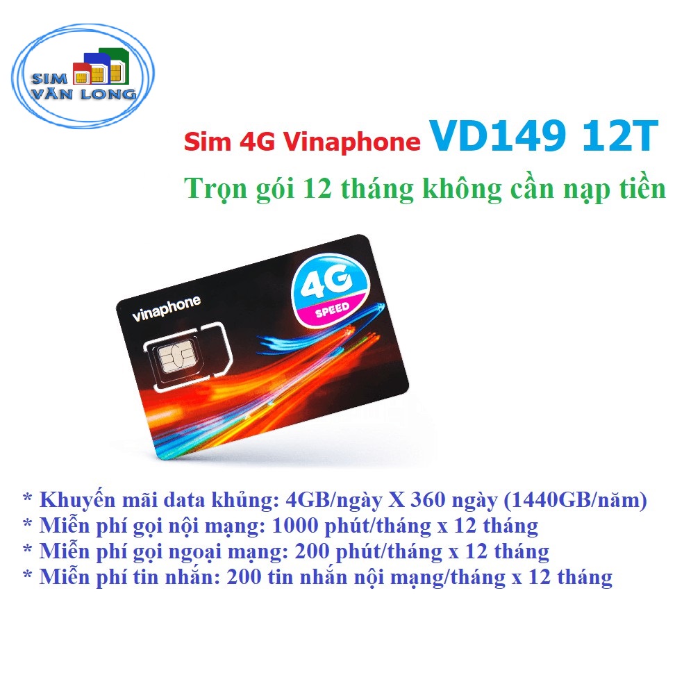Sim 4G Vinaphone trọn gói 1 năm VD149, không nạp tiề trong 12 tháng