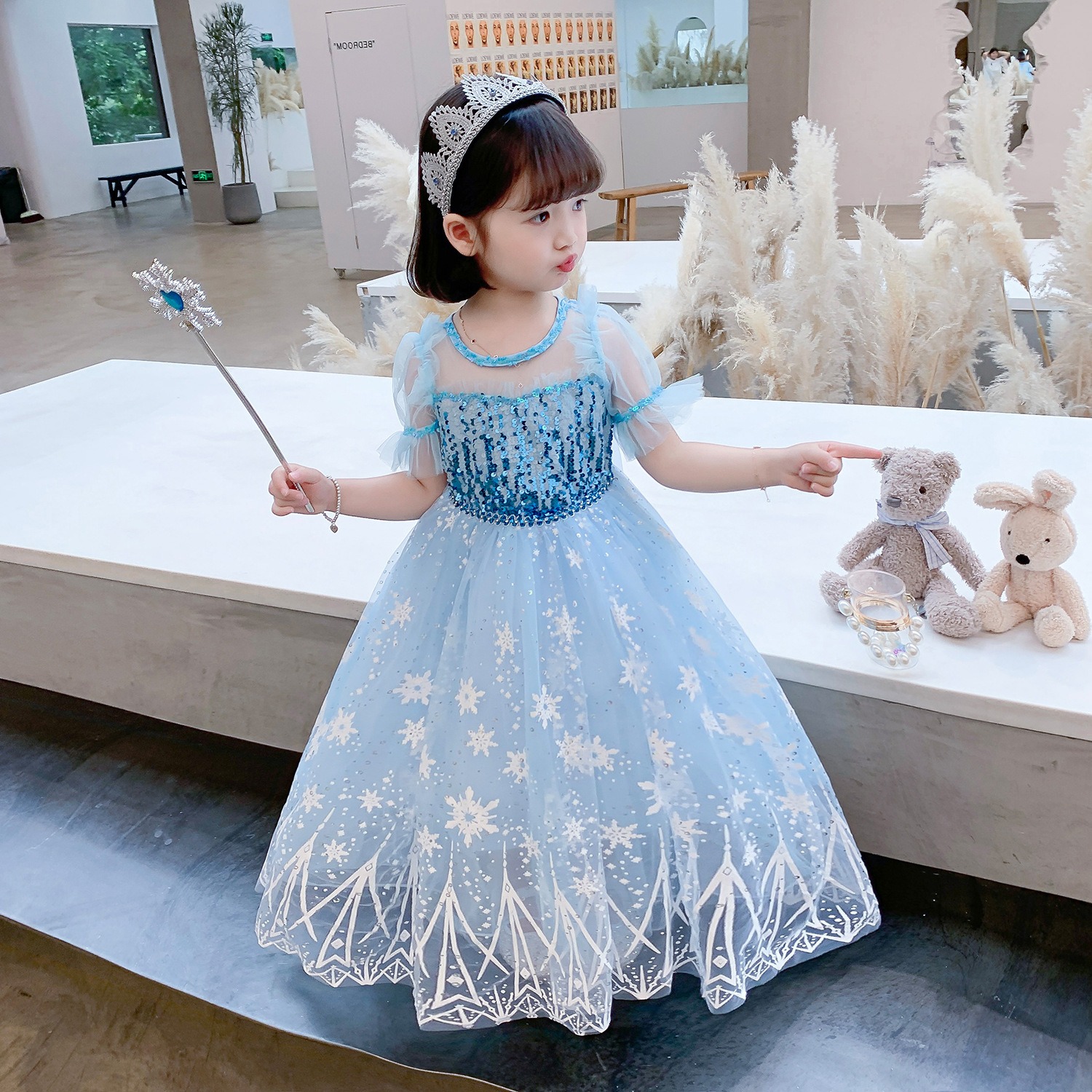 Váy đầm bé gái đầm công chúa anna elsa đính đá GLV046