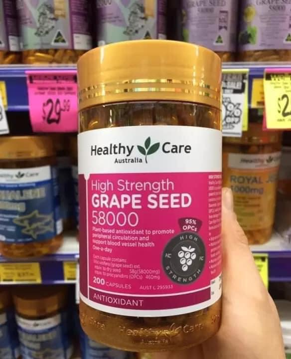 Tinh chất Hạt nho Healthy Care High Streghth Grape Seed 58000 _ 200v