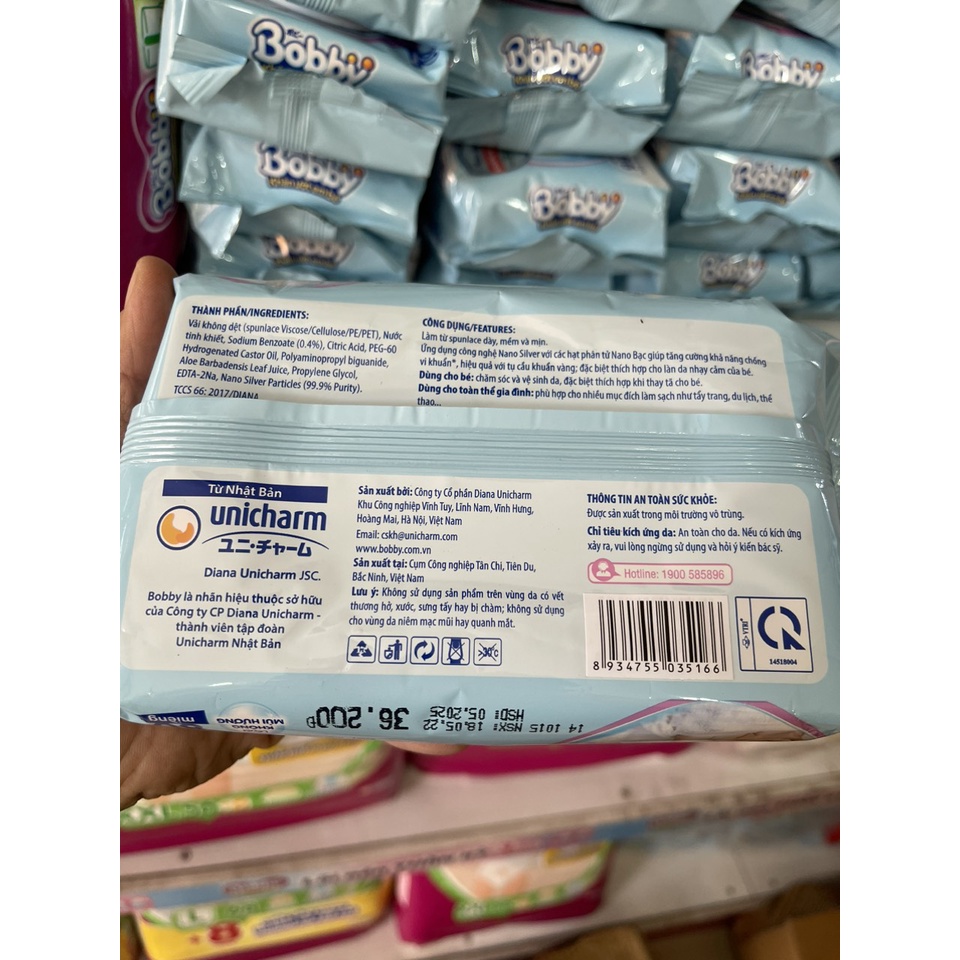 Khăn Ướt Bobby Không Mùi Nano Bạc Gói 80 Miếng