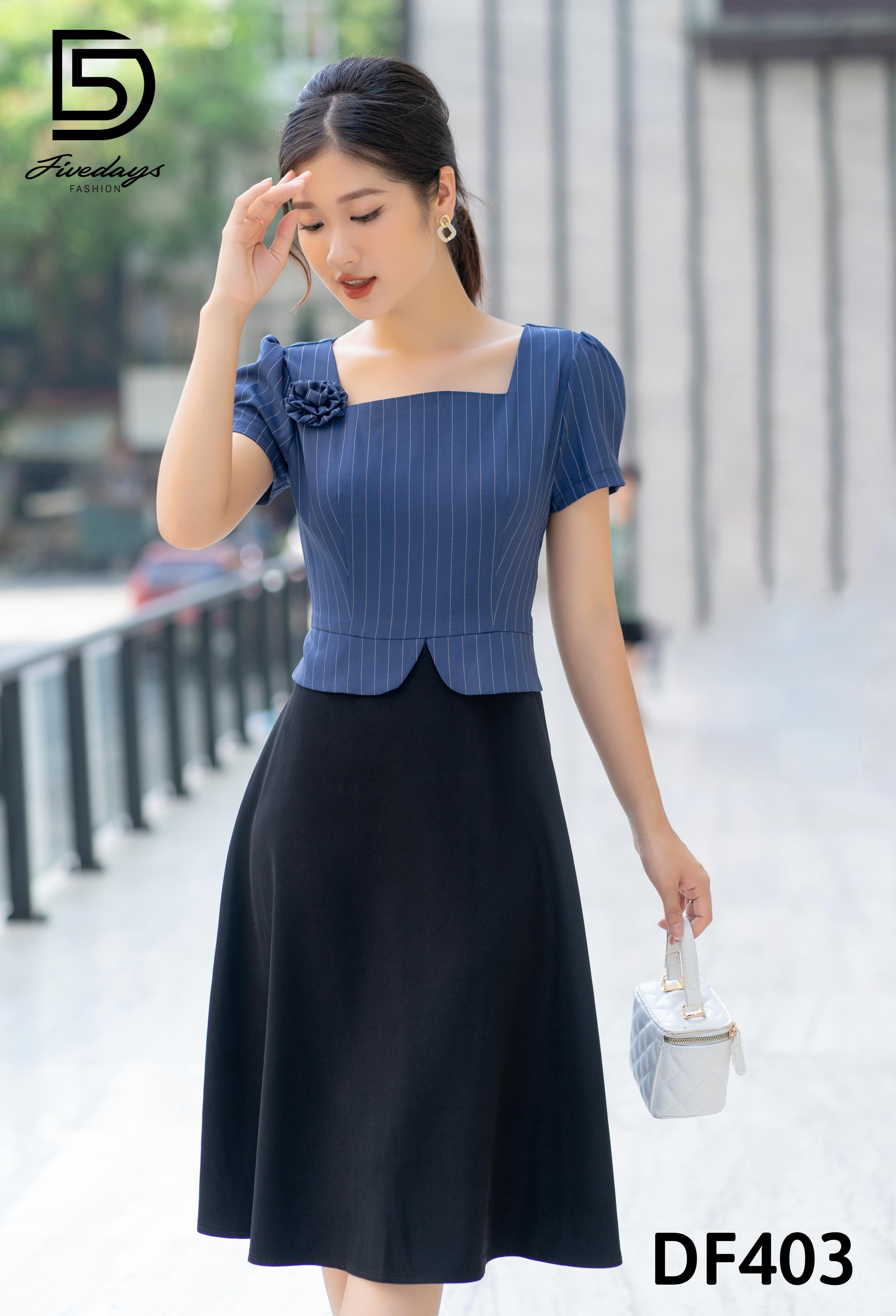 Fivedays - Đầm Peplum xoè kẻ