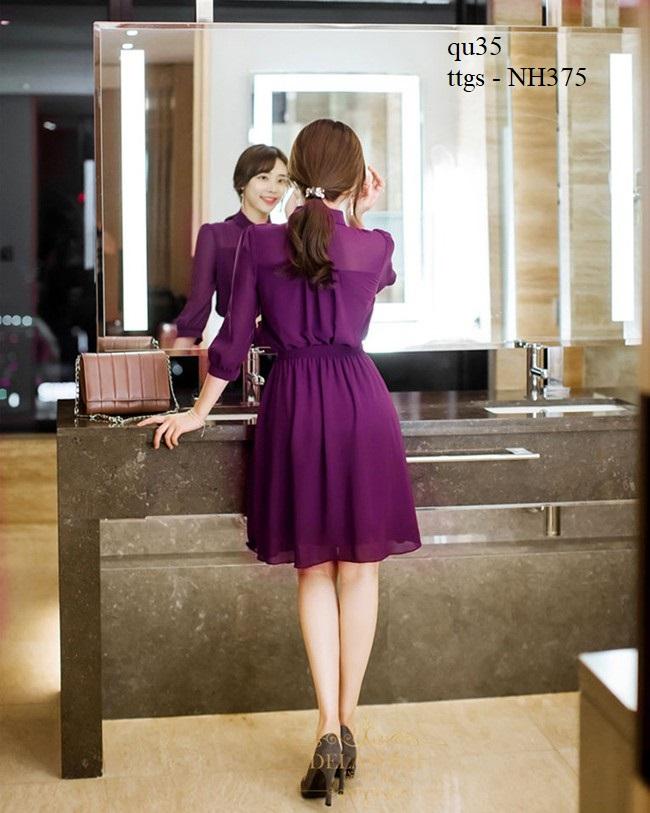 ttgs - NH375 Đầm voan xòe cổ sơ mi đính nút