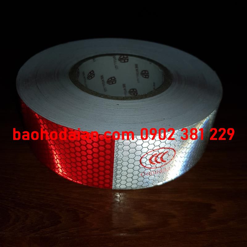 Băng keo dán phản quang trắng đỏ - 5cm x 45m