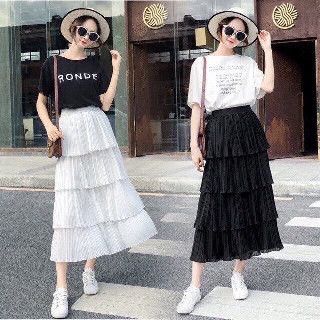 Chân váy maxi nhiều tầng sang chảnh