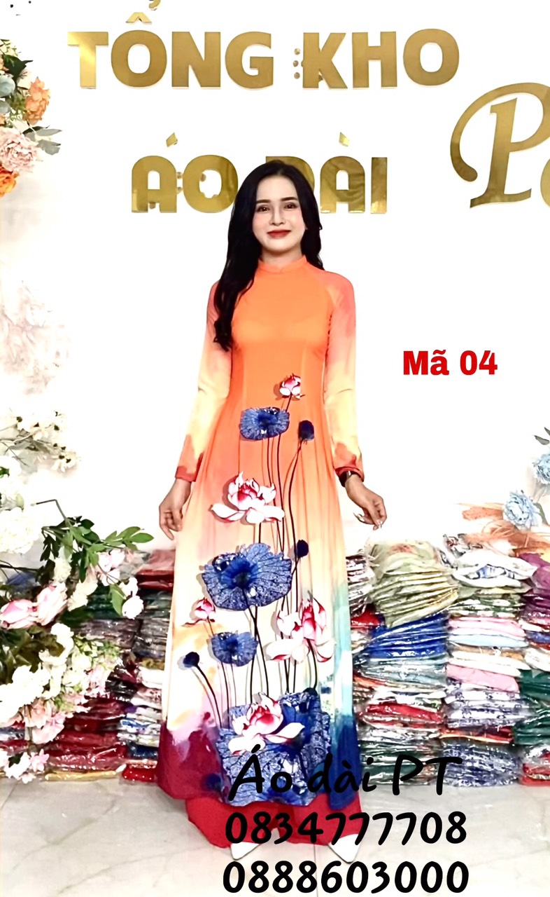 áo dài lụa truyền thống in hoa 3D siêu xinh