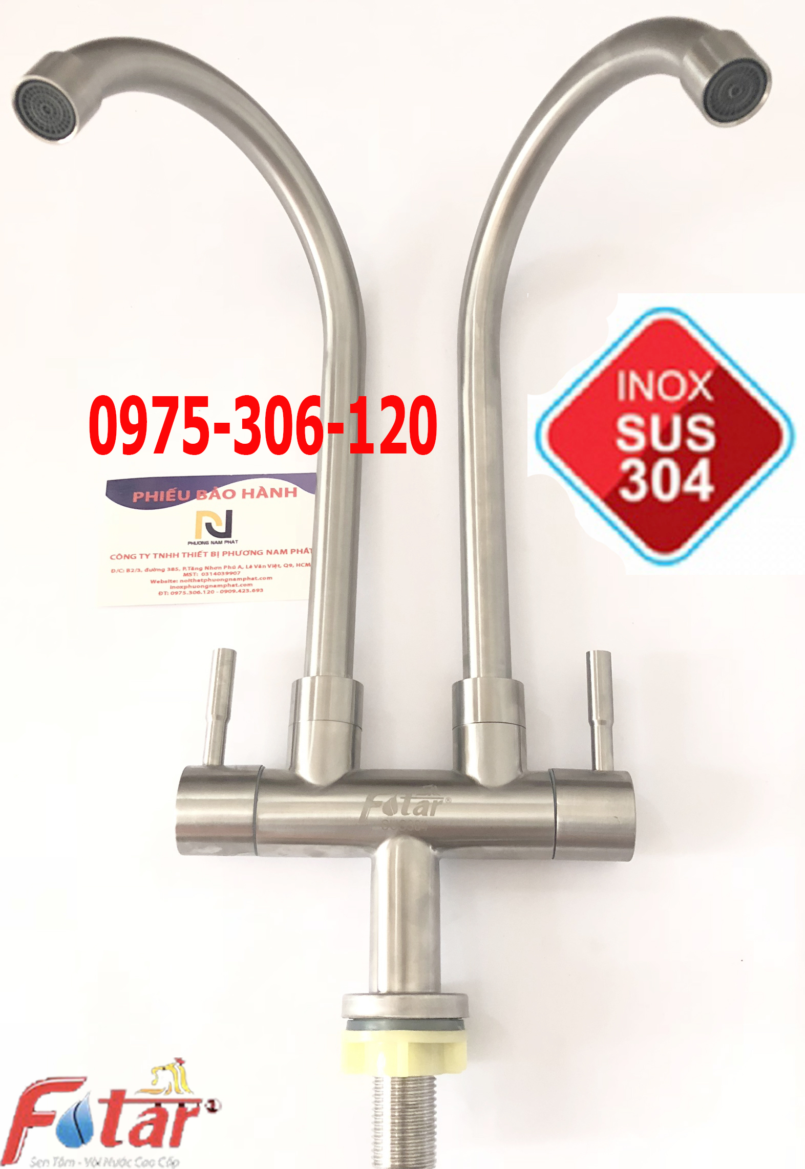 VÒI CHÉN LẠNH ĐÔI Vòi Rửa Chén Bát Lạnh Đôi Inox 304 dùng cho 2 hộc chậu N5021 Fotar 2 cần có thể xả lúc cùng 1 lúc rất tiện lợi