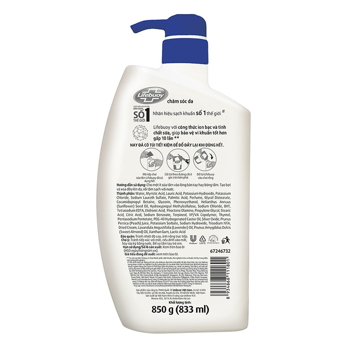 Sữa tắm Lifebuoy Chăm Sóc Da (Xanh) Chai 800ML