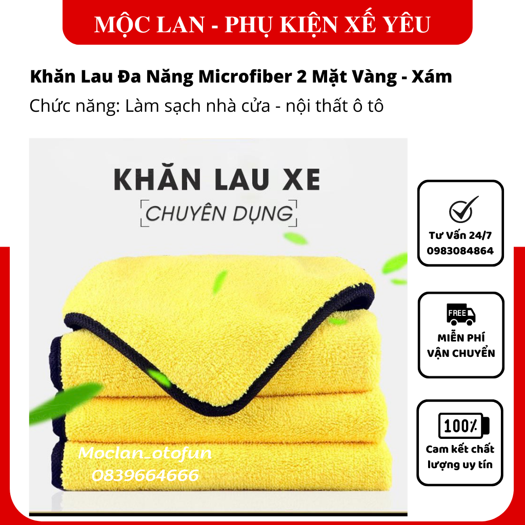 (đủ size) Khăn Lau Đa Năng Microfiber 2 Mặt Vàng - Xám Siêu Thấm Cực Dày Không Đổ Lông Chuyên Dụng Cho Ô Tô Xe Hơi