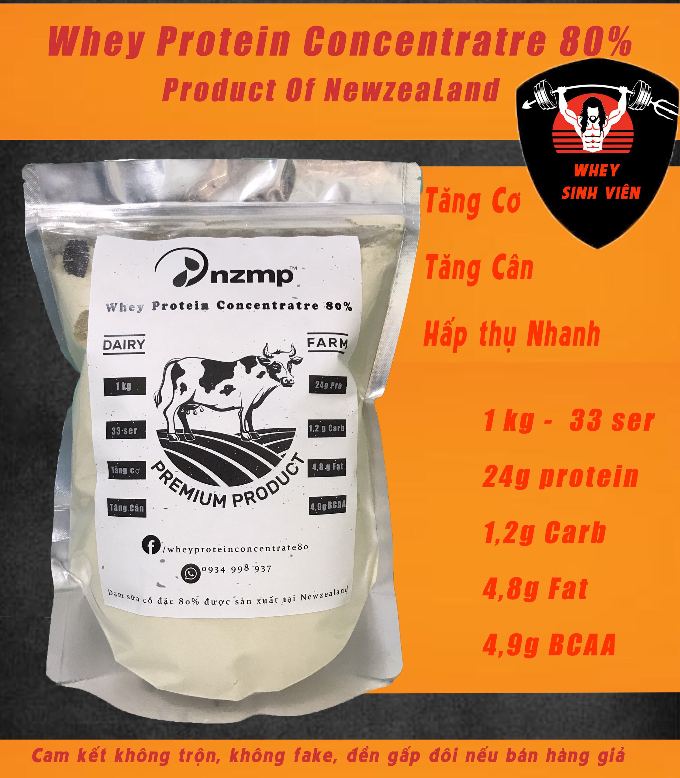 Whey 80% NZMP - Tăng cơ, tăng cân ( Không fake, trộn )