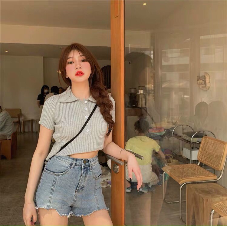 Áo len mỏng cổ bẻ cúc ngực