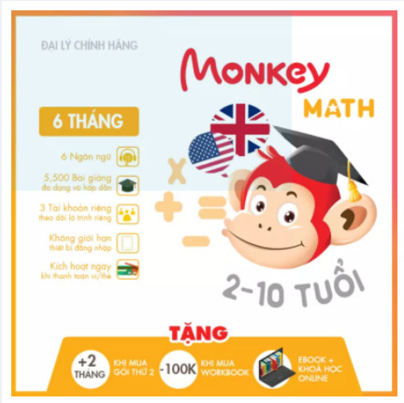 Bảng giá Monkey Math 6 THÁNG - Toán tiếng Anh cho trẻ (Không WORKBOOKS) Phong Vũ