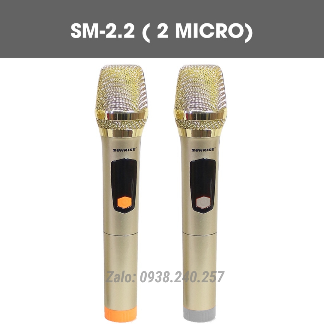 Micro karaoke không dây sunrise SM-2 sử dụng tần số UHF chống hú tốt, hút âm, độ nhạy cao dùng cho loa kéo, vang, mixer, amply - sunrise SM2