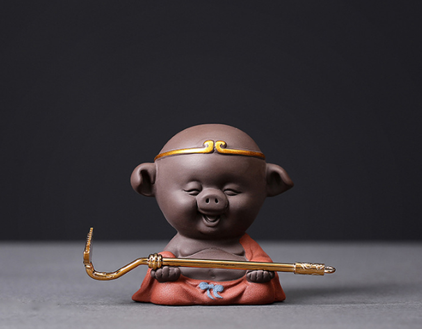 [HCM](03 mẫu) Tượng Trư Bát Giới ngồi thiền kèm Bồ Cào bằng gốm tử sa cao cấp