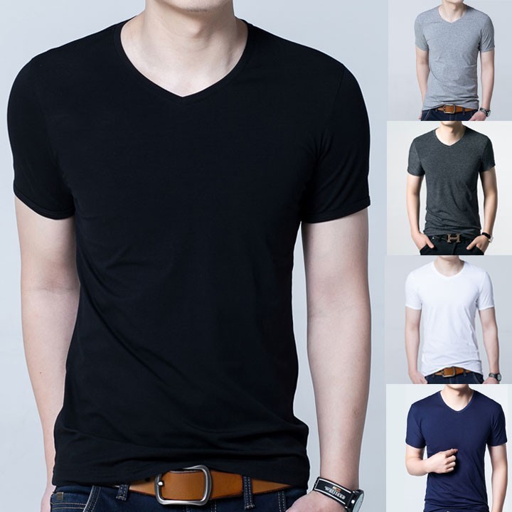 Áo thun body nam cổ tim Navi(Cam)