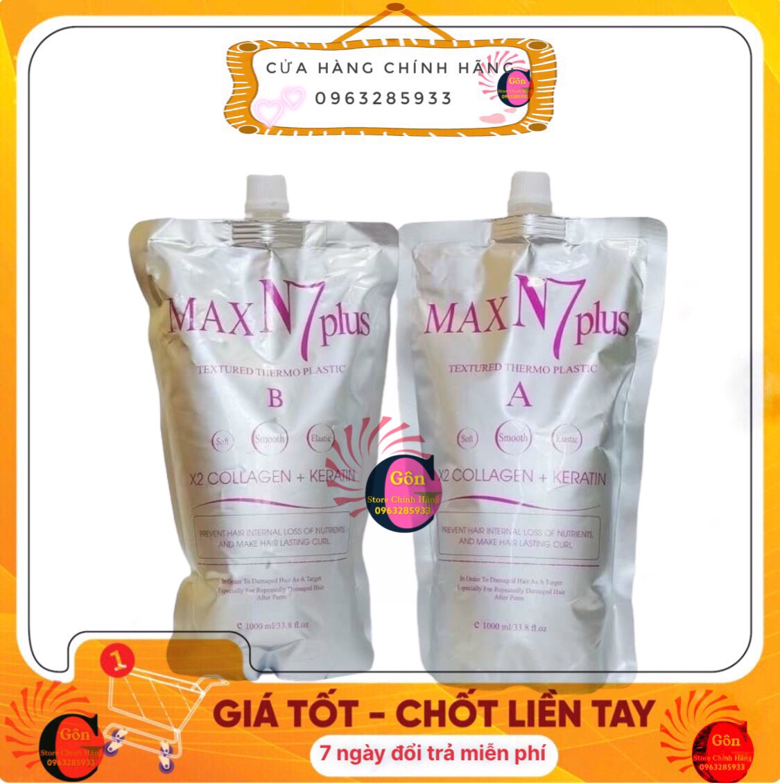 [ N7 Chính Hãng ] Cặp Uốn Ép Tóc Max N7 Plus Collagen Keratin 1000ml * 2