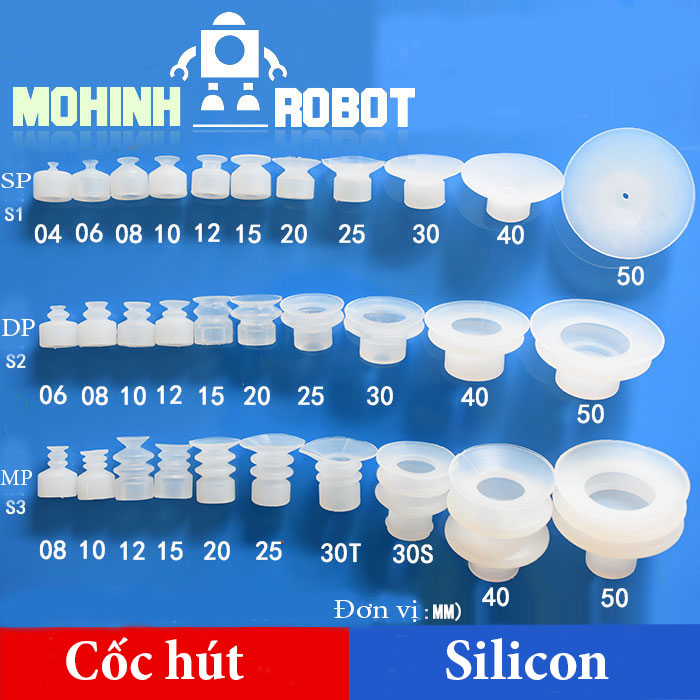 Núm hút chân không SMC 2 lớp đầu lắp 8mm silicon trắng