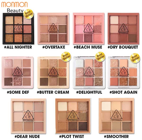 Phấn Mắt 3CE Multi Eye Color Palette, Màu Mắt 9 Ô Có Nhũ (9,5g)
