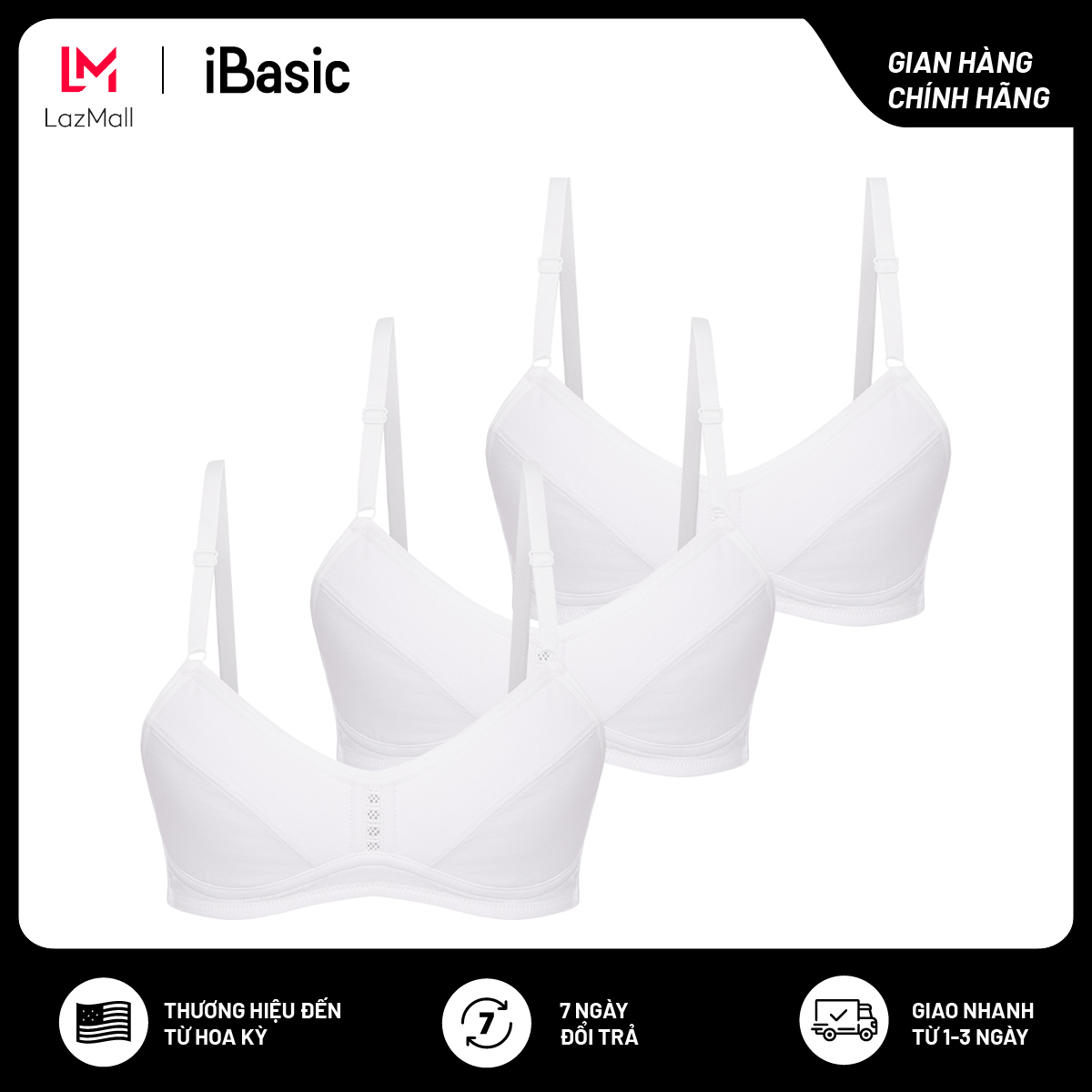 Combo 3 áo ngực học sinh cotton cài sau iBasic VA107