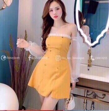 Đầm bẹt vai phối lưới dễ thương