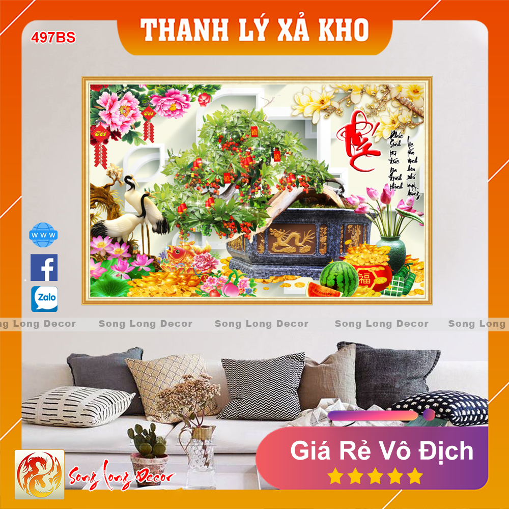 Tranh dán tường 3d Bon Sai Cây Sung- Tranh 3D Phong Thủy Ngày Tết - Giấy dán tường 3d - Song Long Decor - 497BS