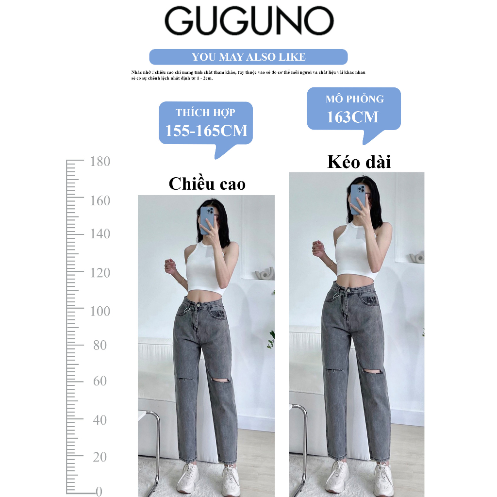 Quần jeans nữ baggy cạp cao GUGUNO