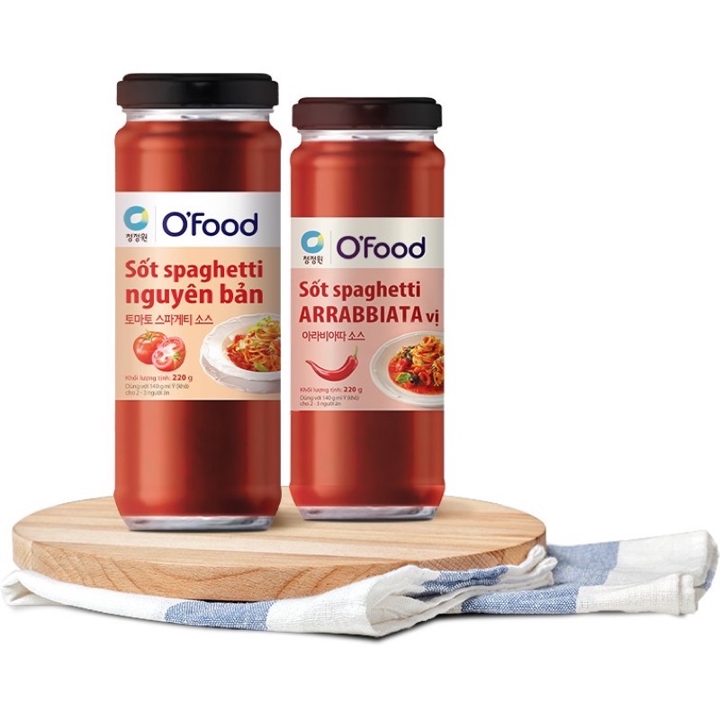 [2 vị] Sốt Spaghetti O'food chai 220g (Sốt mỳ ý,vị Arrabbiata cay và vị nguyên bản)