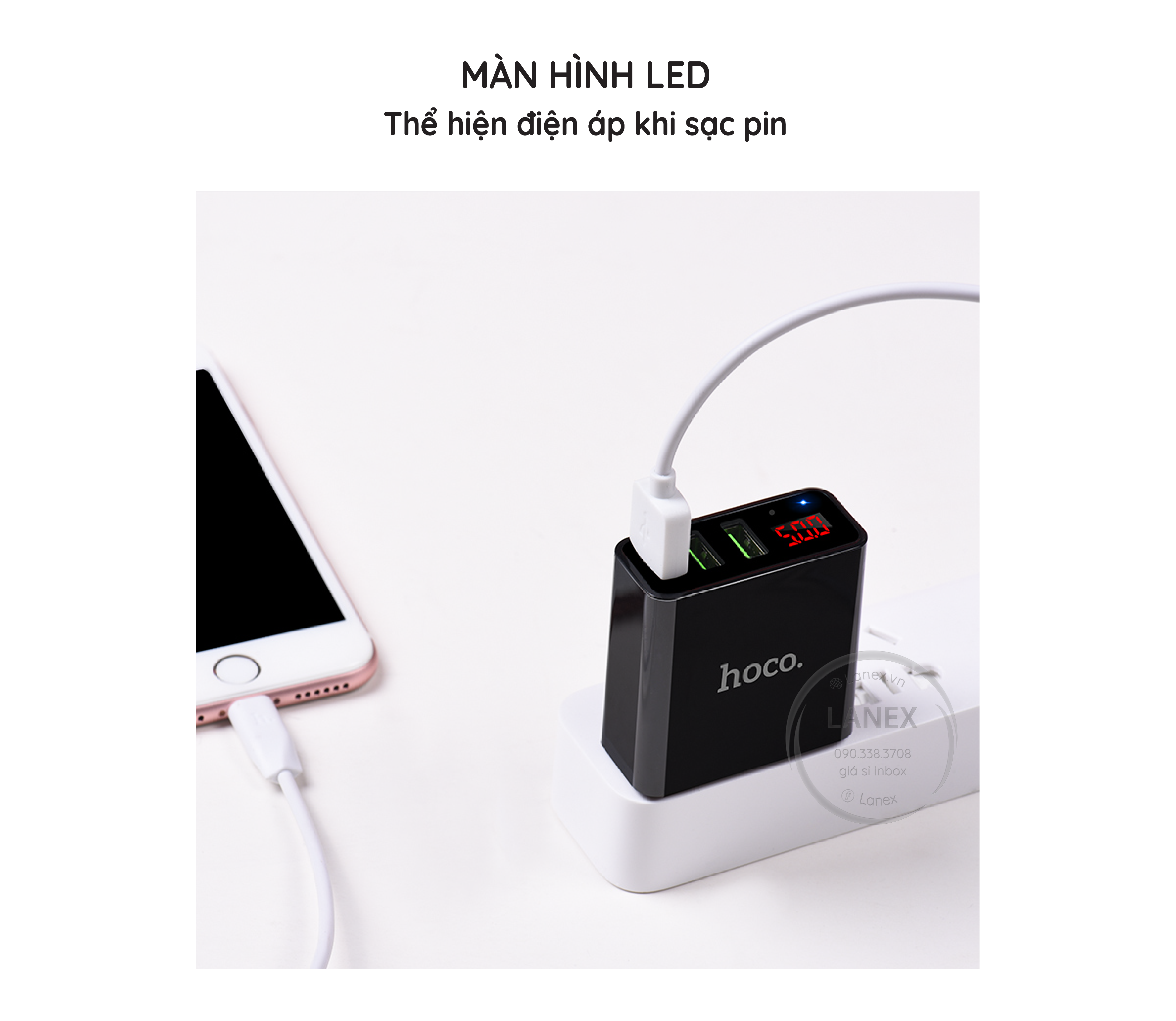 Cóc Sạc Nhanh Hoco C15 3 Cổng Usb 3.4a Màn Hình Led